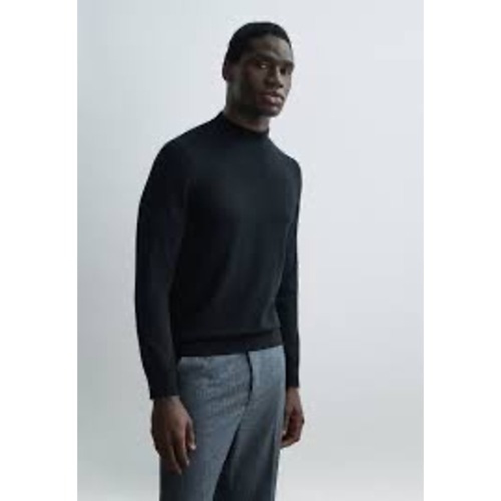 Sandro Paris Mens Black Wool Blend Mock Neck Long Sleeve Sweater SHPTR00612-20